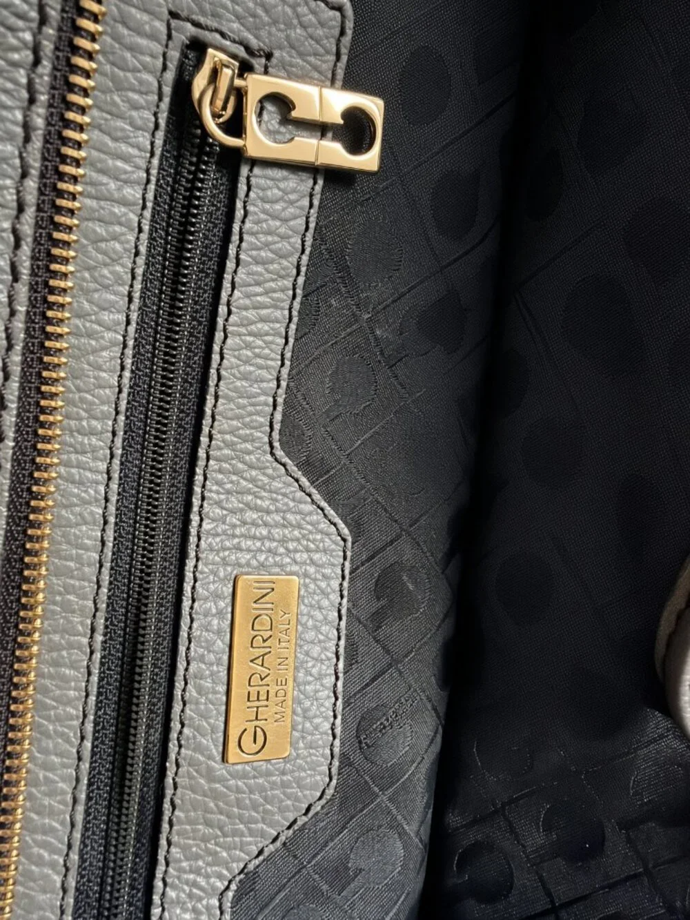 Gherardini Gray Leather Bowler Bag Gold Hardware Vintage